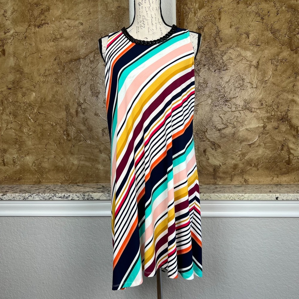 Karl Lagerfeld Dress Women's 6 Chain Collar Shift‎ A-Line Multicolor Striped